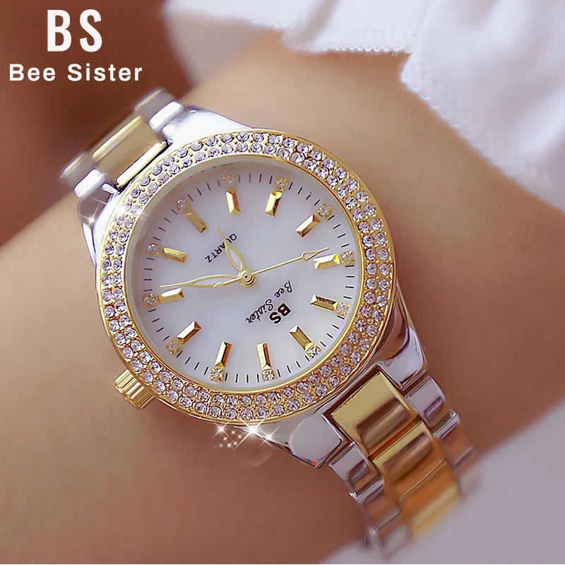 Montre Femme 2025 Élégante - Cristaux Diamants Acier Inoxydable Or Argent