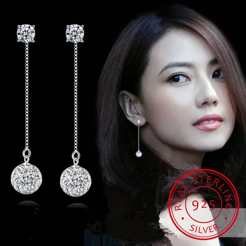 Boucles d'Oreilles Femmes Pendantes Longues Argent 925 Cristal - Bijou Mariage Femme