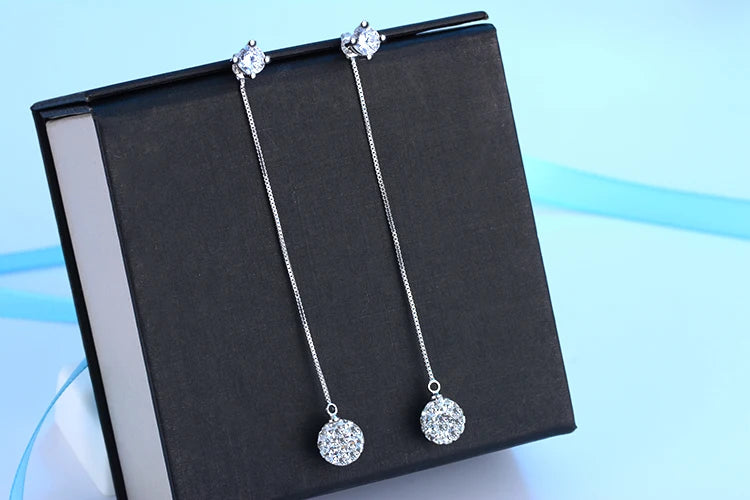 Boucles d'Oreilles Femmes Pendantes Longues Argent 925 Cristal - Bijou Mariage Femme