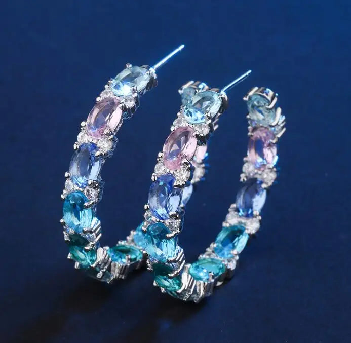 Boucles d'Oreilles Femmes Bohème Zircons Multicolores - Bijou Femme Doré