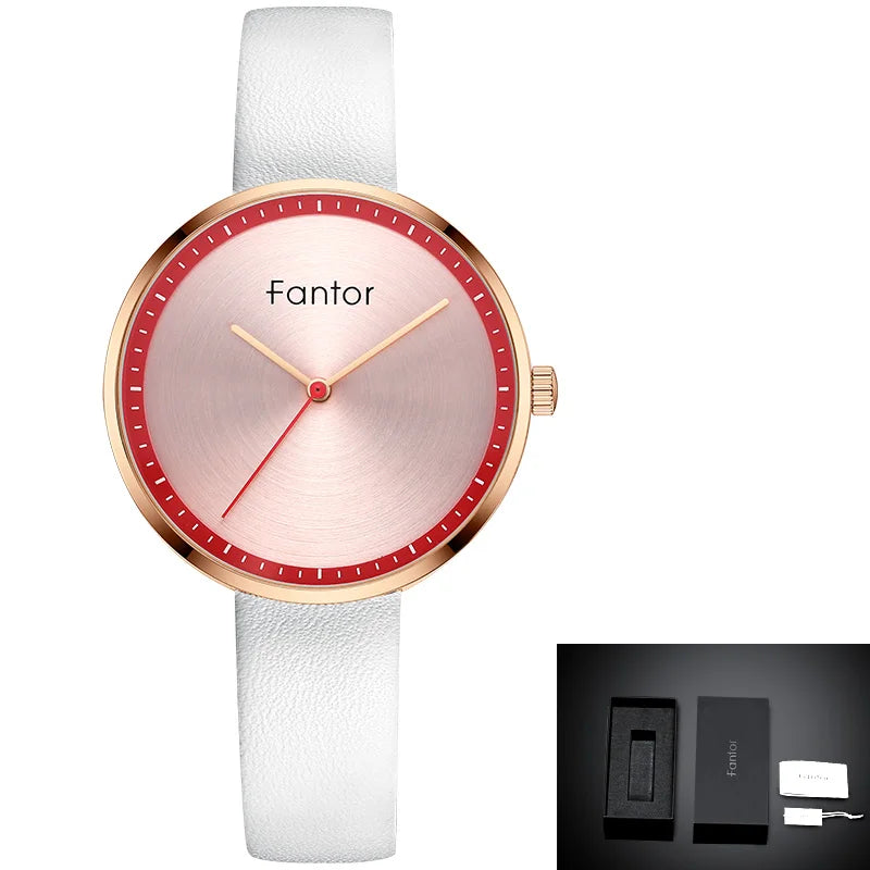 FANTOR - Montre Femme Minimaliste Luxe - Cadran Vert - Bracelet Cuir - Étanche 3 ATM - Mouvement Japonais