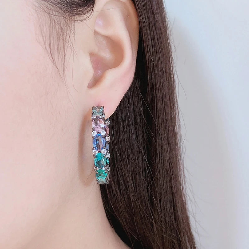 Boucles d'Oreilles Femmes Bohème Zircons Multicolores - Bijou Femme Doré