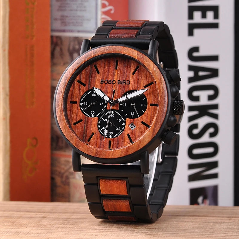 BOBO BIRD - Montre Homme Chronographe - Bois & Acier Inoxydable - Mouvement Miyota