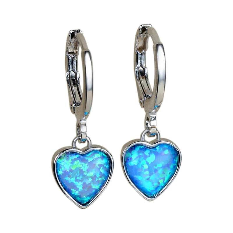 Boucles d'Oreilles Femmes Cœur Opale Bleue - Bijou Femme Tendance