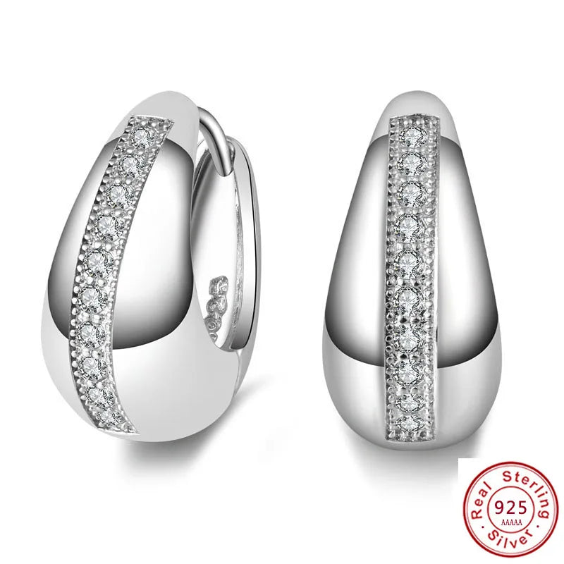 Boucles d'Oreilles Femme Créoles Argent 925 Zircon - Bijou Femme Élégant