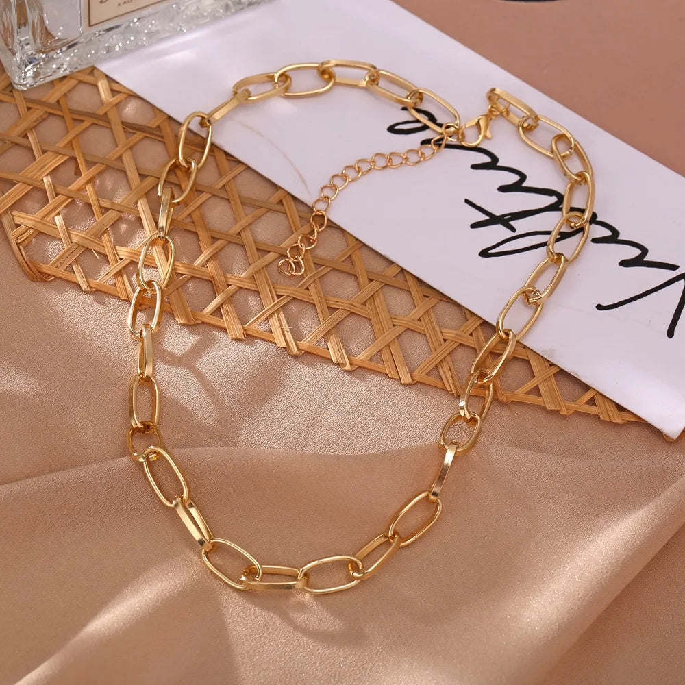 Collier Femme Ras du Cou Punk Rock Chaîne Épaisse Doré - Bijou Femme Tendance