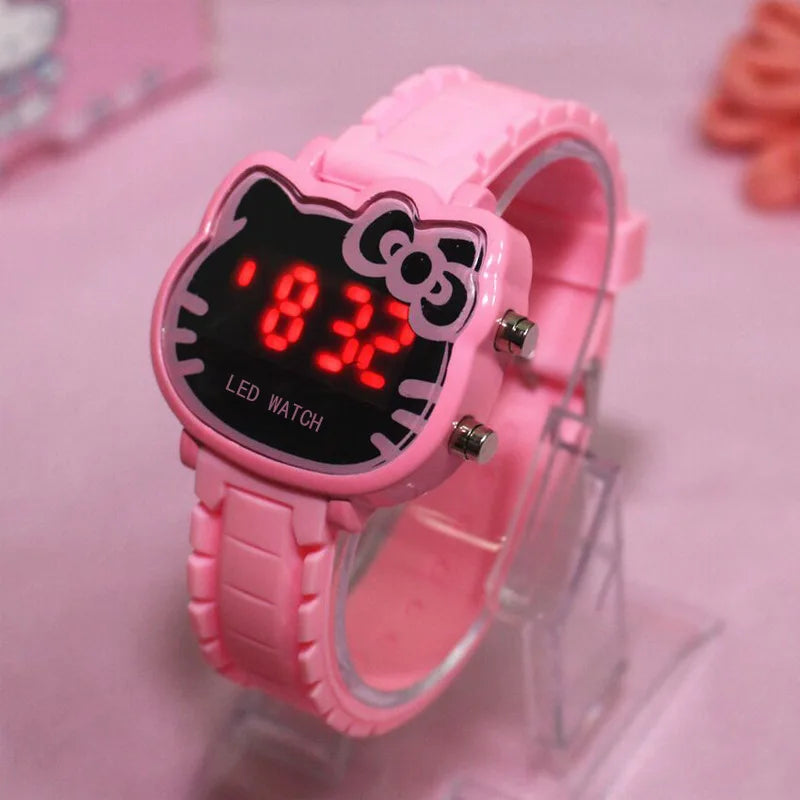 MOONBIFFY - Montre Enfant Fille KT Cat LED - Chat Mignon - Affichage Lumineux - Digitale Électronique - Cadeau