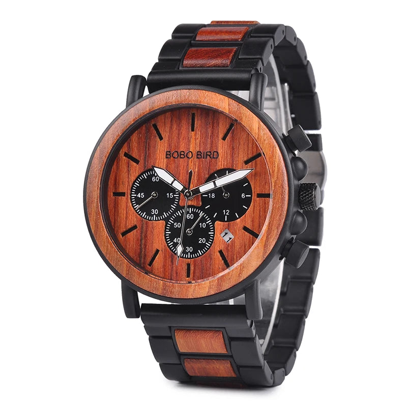 BOBO BIRD - Montre Homme Chronographe - Bois & Acier Inoxydable - Mouvement Miyota