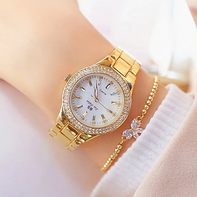 Montre Femme 2025 Élégante - Cristaux Diamants Acier Inoxydable Or Argent