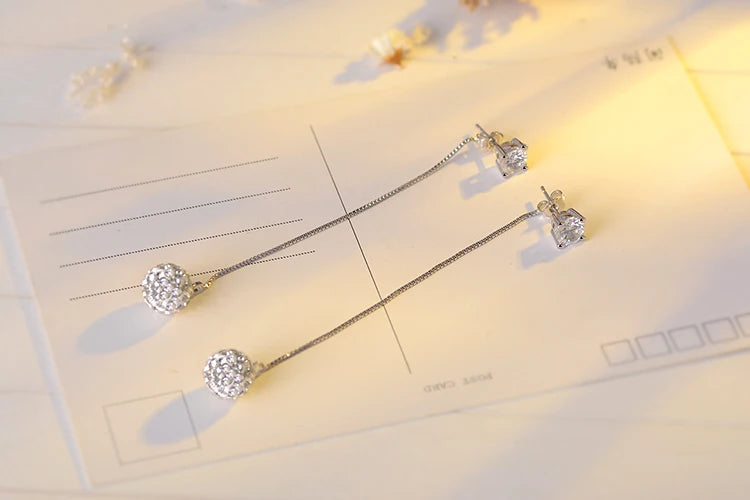 Boucles d'Oreilles Femmes Pendantes Longues Argent 925 Cristal - Bijou Mariage Femme