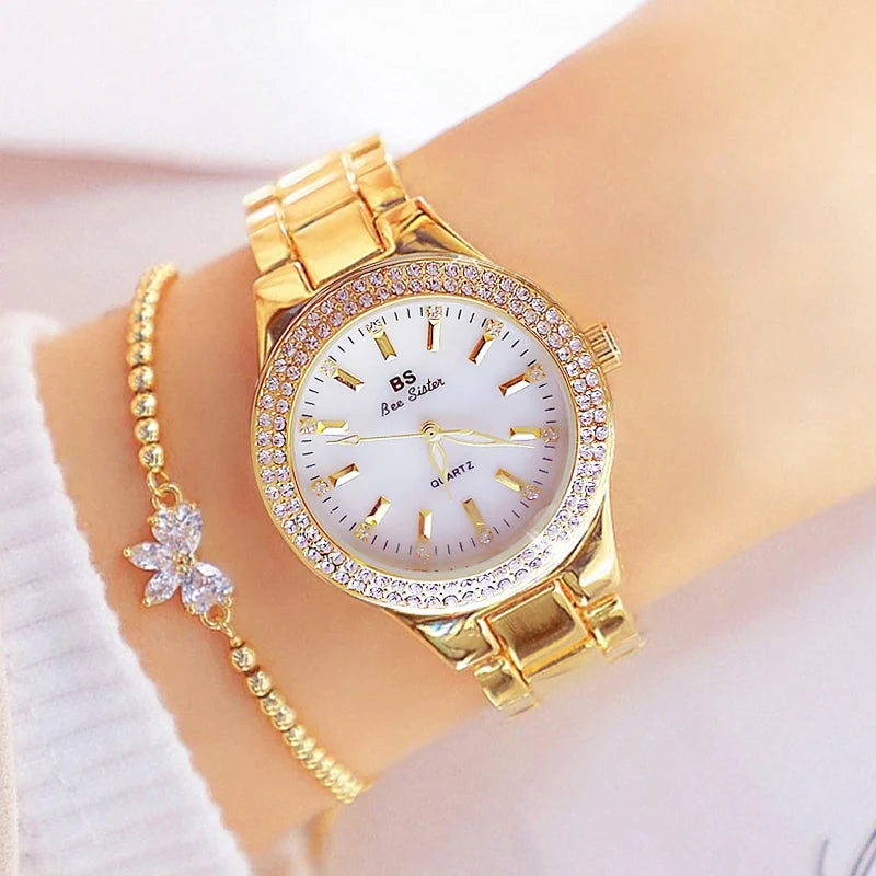 Montre Femme 2025 Élégante - Cristaux Diamants Acier Inoxydable Or Argent