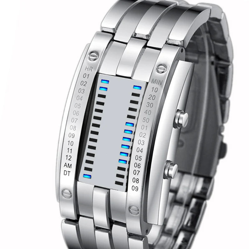 Montre Homme Bracelet LED Digitale Acier Inoxydable Homme - Sport Étanche 50m