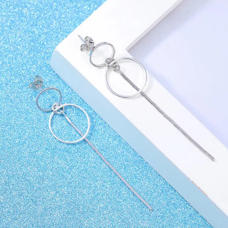 Boucles d'Oreilles Argent 925 Cercle Pendantes Longues Femme