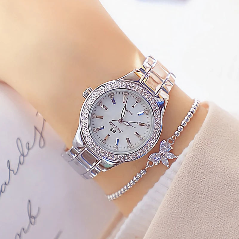Montre Femme 2025 Élégante - Cristaux Diamants Acier Inoxydable Or Argent