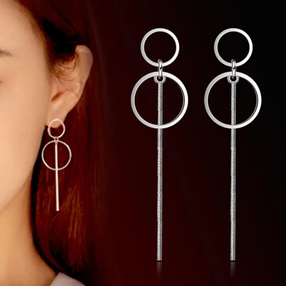 Boucles d'Oreilles Argent 925 Cercle Pendantes Longues Femme