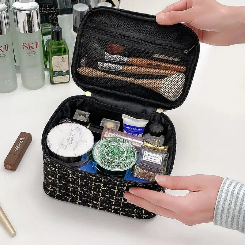 Sac à Main - Trousse Maquillage Grande Capacité Tissée - Vanity Portable Rangement Voyage
