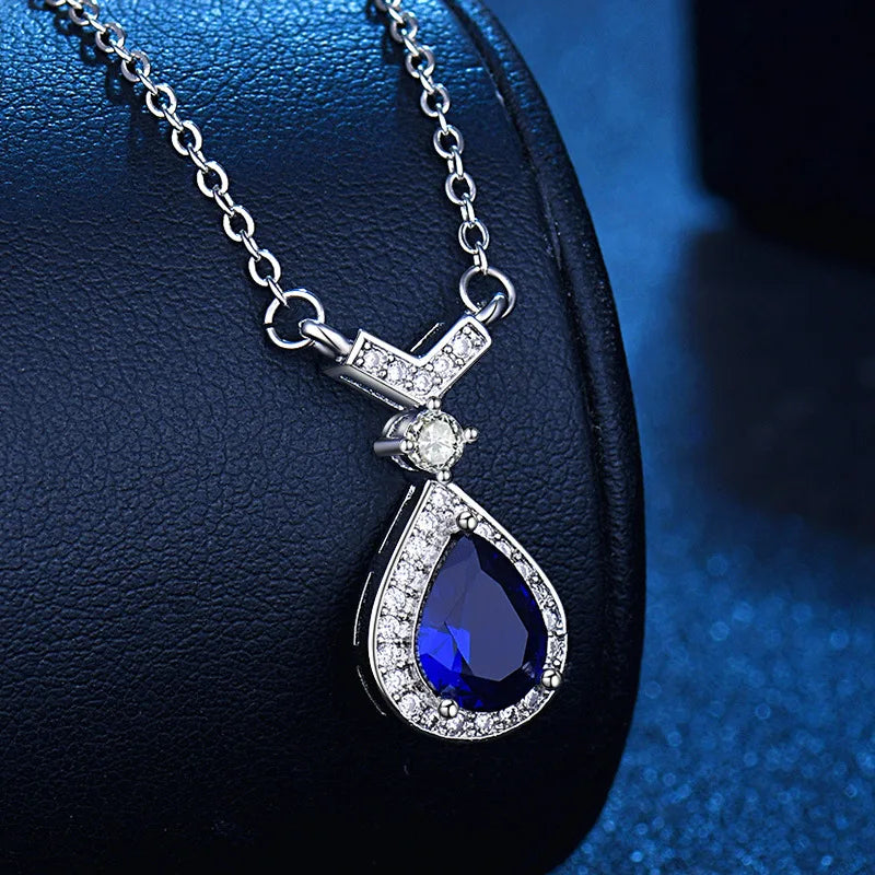 Collier Plaqué Platine 925 Pendentif Goutte d'Eau Colorée - Argent Sterling Élégant Fête
