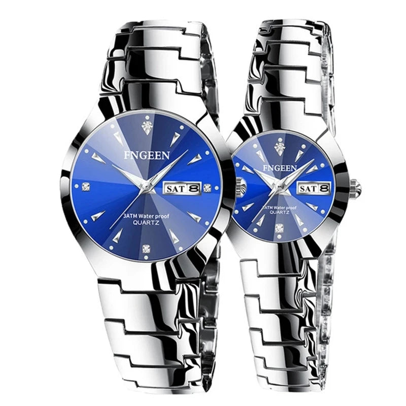 FNGEEN - Montre Couple FNGEEN 5808 - Acier Inoxydable Bicolore Or Rose - Étanche 3 ATM - Cadeau Amoureux