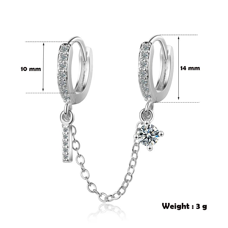 Boucles d'Oreilles Femmes Double Trou Chaîne Cristal - Bijou Femme Tendance