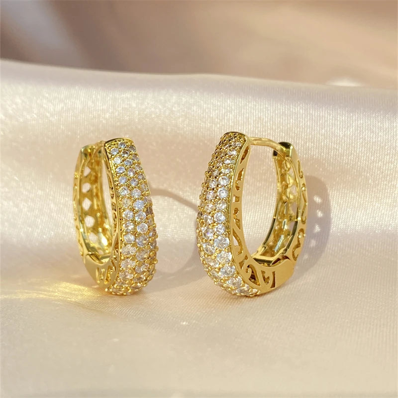 Boucles d'Oreilles Femmes Pendantes Zircon Doré - Bijou Femme Élégant