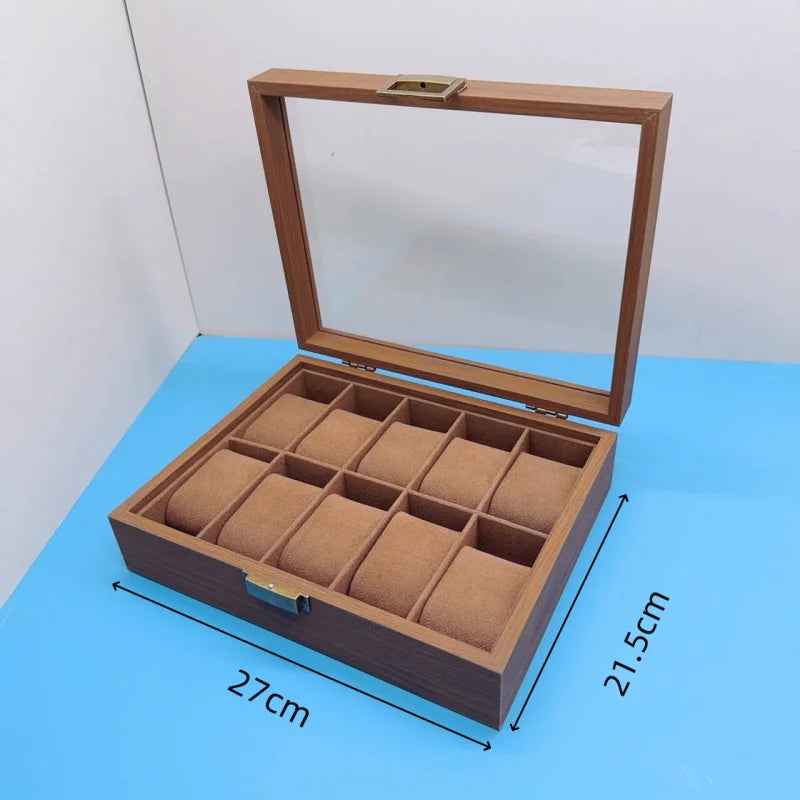 Boîte à Montres Bois Noyer 12 Emplacements - Vitrine Verre - Protection Luxe - Rétro