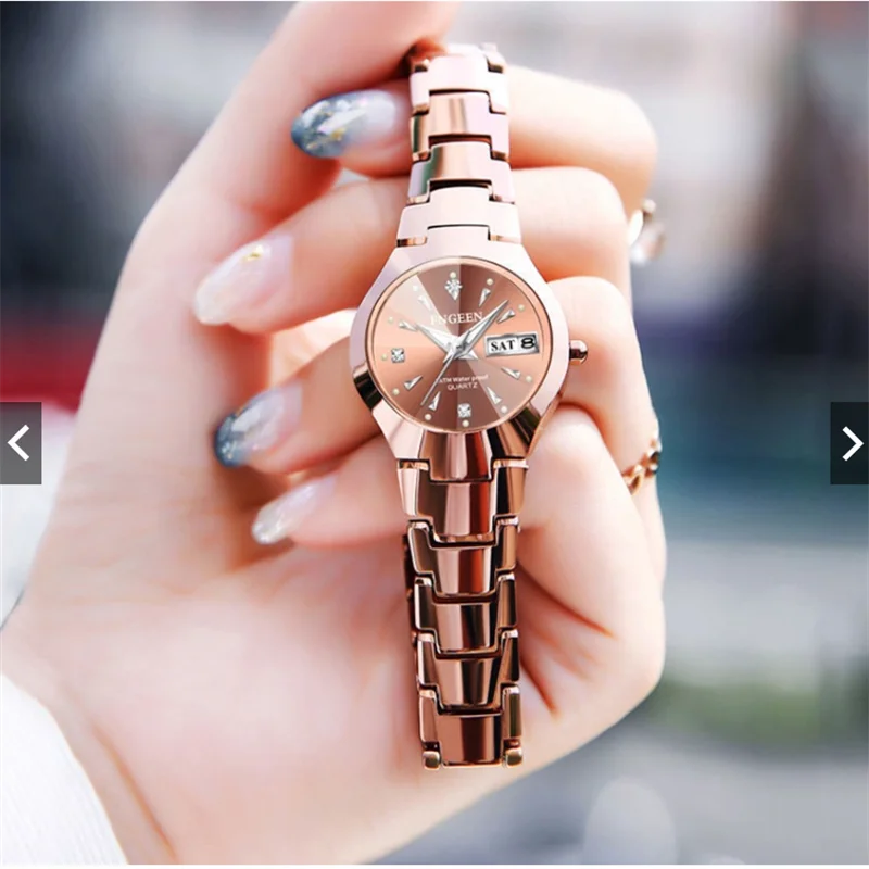 FNGEEN - Montre Couple FNGEEN 5808 - Acier Inoxydable Bicolore Or Rose - Étanche 3 ATM - Cadeau Amoureux