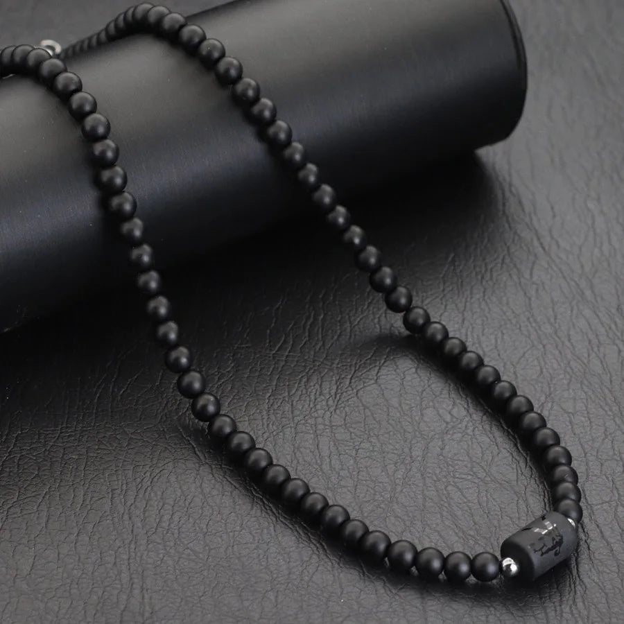 Collier Unique Pierre d'Onyx Noir 12 Constellations Homme - Acier Inoxydable 48cm