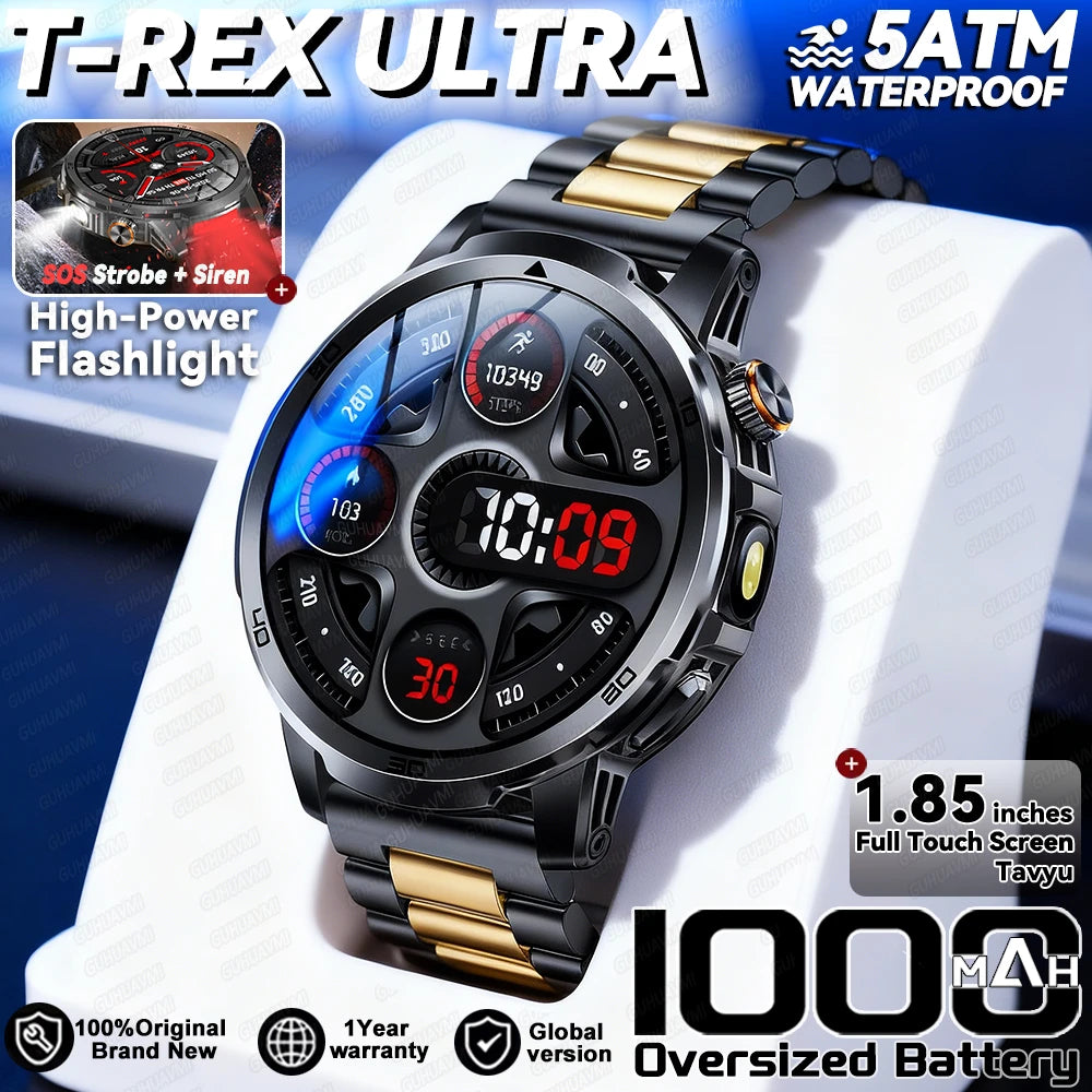 Montre Connectée Militaire T-REX 3 Ultra 2026 - 1000mAh, 5ATM Étanche 50m, AMOLED 1.85", GPS, Lampe Torche