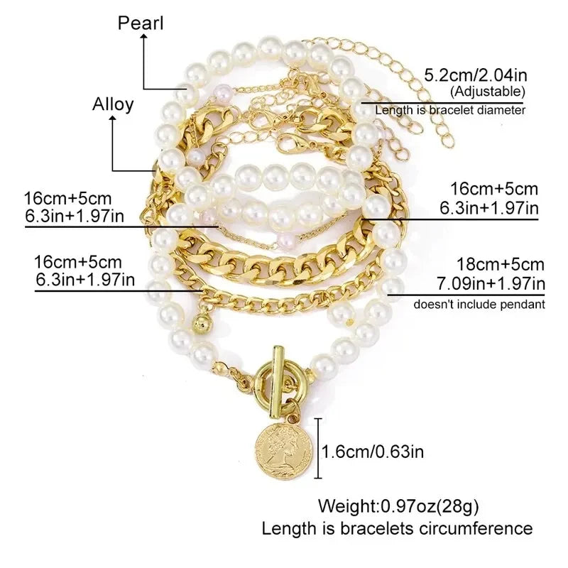 Bracelets Femmes Bohème Dorés Perles Pièces - Ensemble Bijoux Femme Vintage