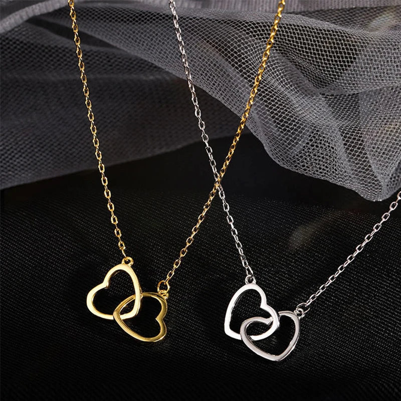 Collier Pendentif Double Cœur Minimaliste - Bijou Femme Tendance