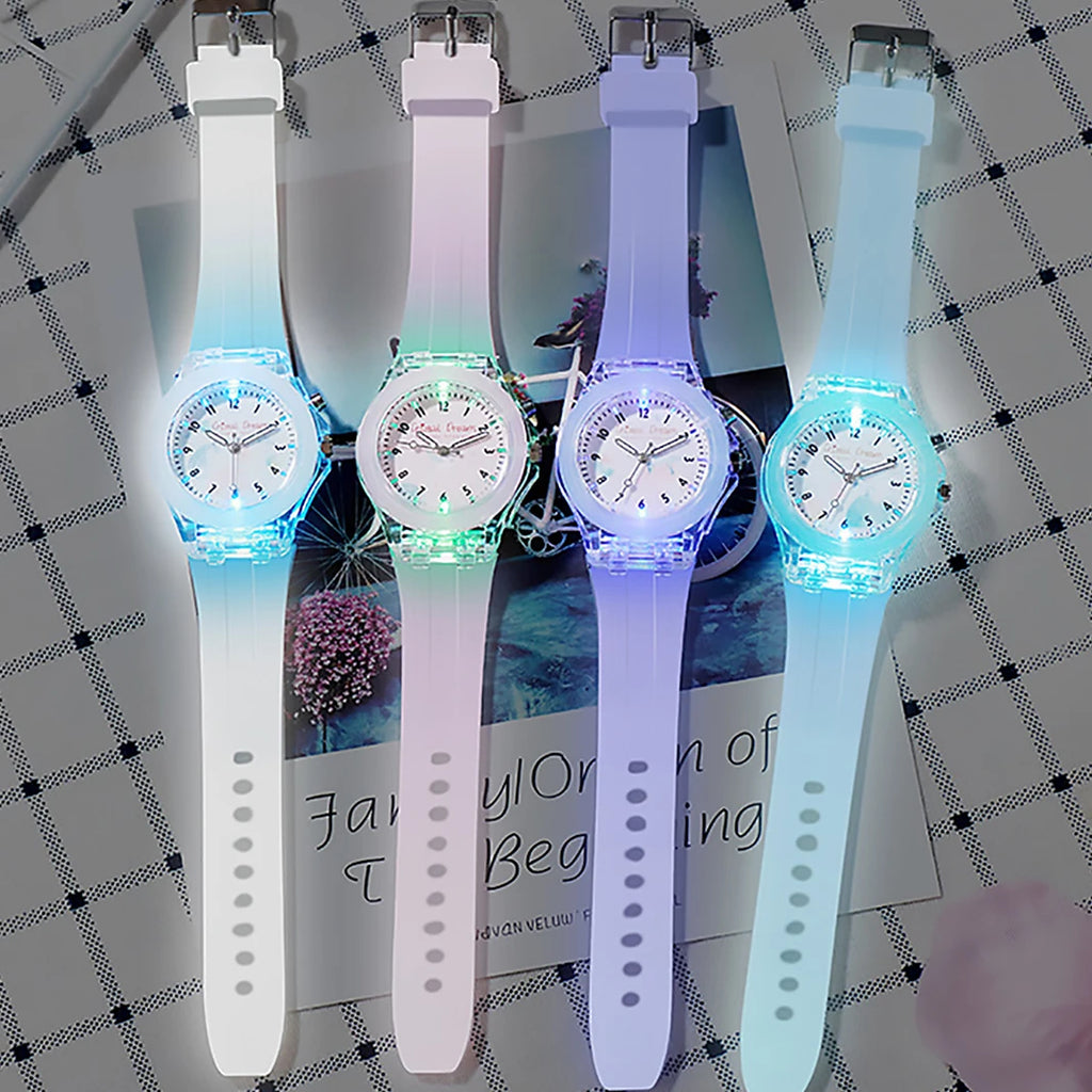 MOONBIFFY - Montre Enfant Sport Transparente - Effet Flash Lumineux - Bracelet Silicone - Chiffres Arabes