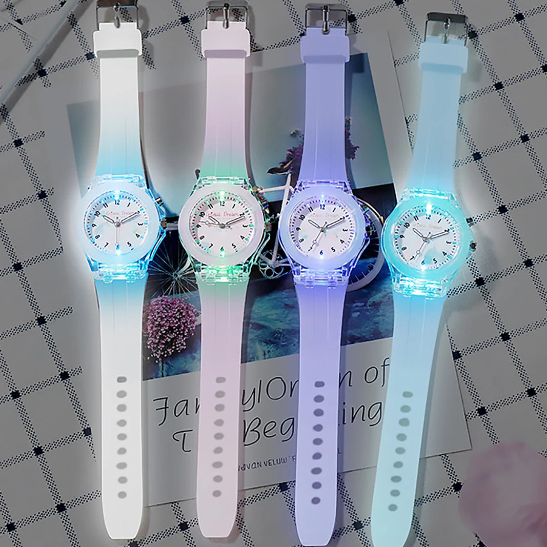 MOONBIFFY - Montre Enfant Sport Transparente - Effet Flash Lumineux - Bracelet Silicone - Chiffres Arabes