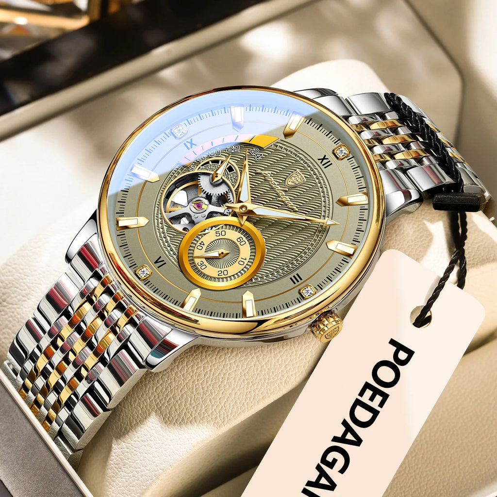 Montre Automatique Homme POEDAGAR Luxe - Tourbillon Squelette Verre Saphir