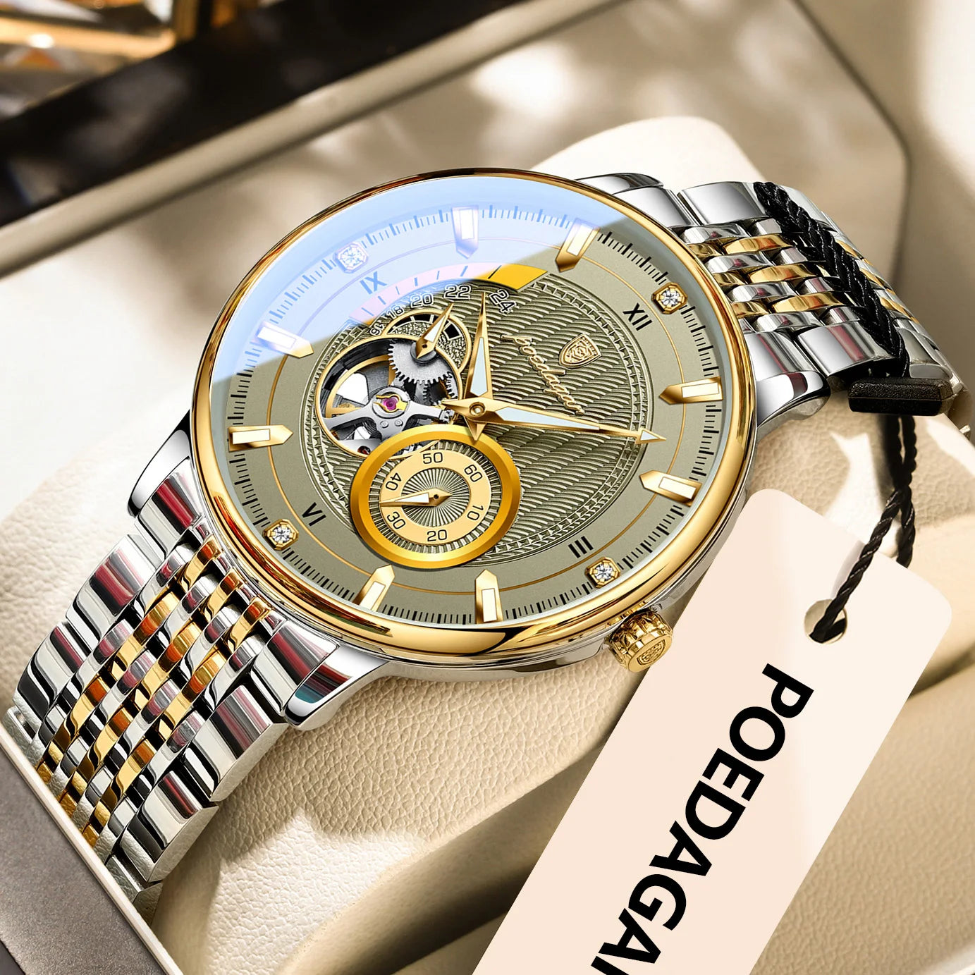 Montre Automatique Homme POEDAGAR Luxe - Tourbillon Squelette Verre Saphir