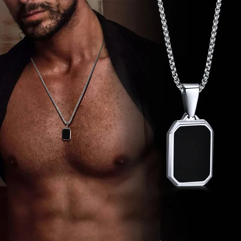 Collier Pendentif Rectangle Géométrique Mixte - Acier Inoxydable Homme