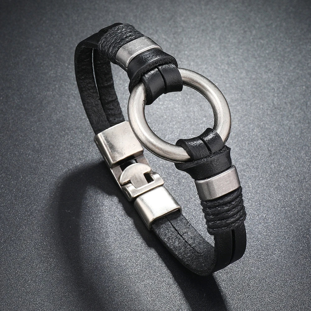 Bracelet Cuir Véritable Fait Main Unisexe - Style Hip-Hop Rock Simple
