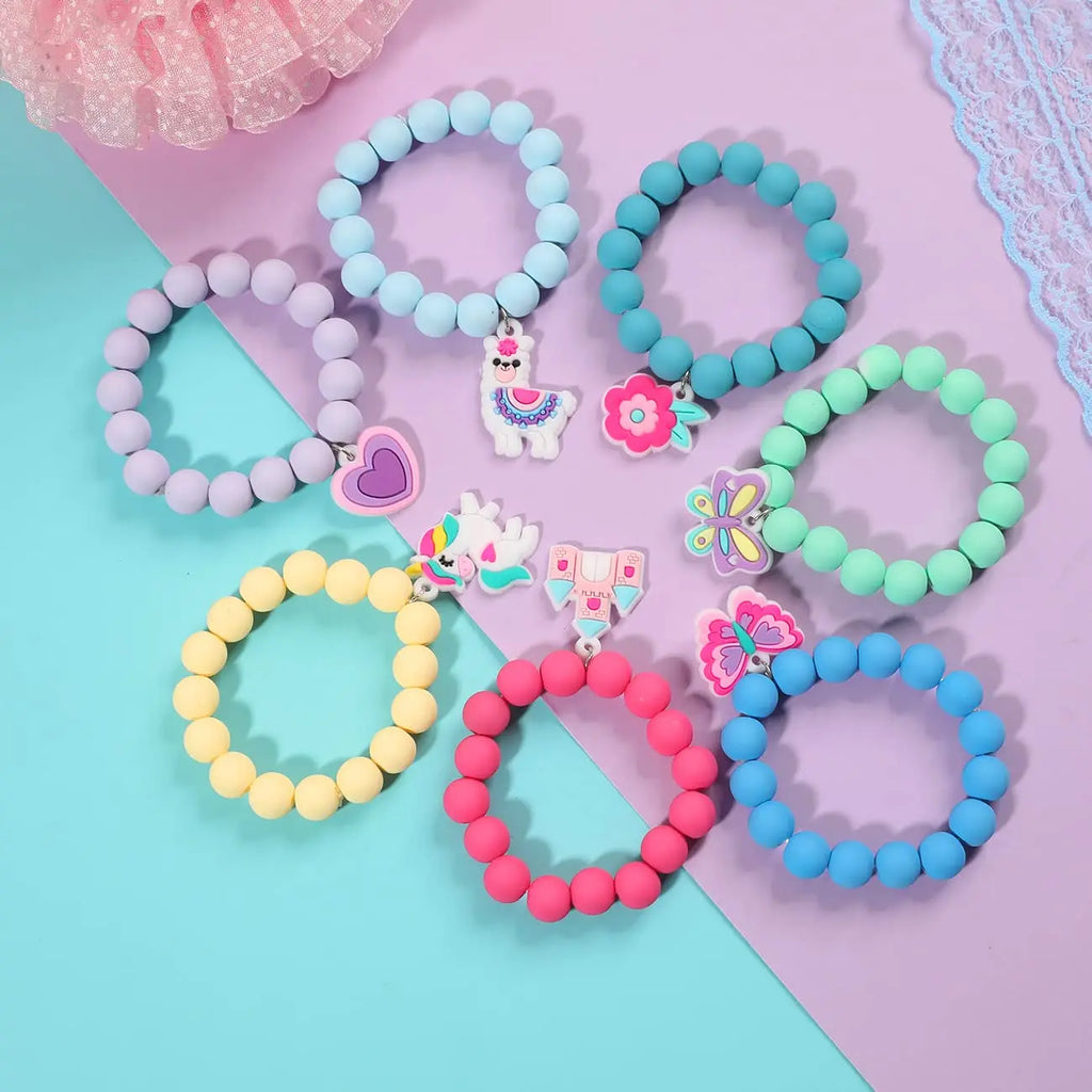 Ensemble 12 Bracelets Élastiques Perles Fille - Couronne Papillon Licorne