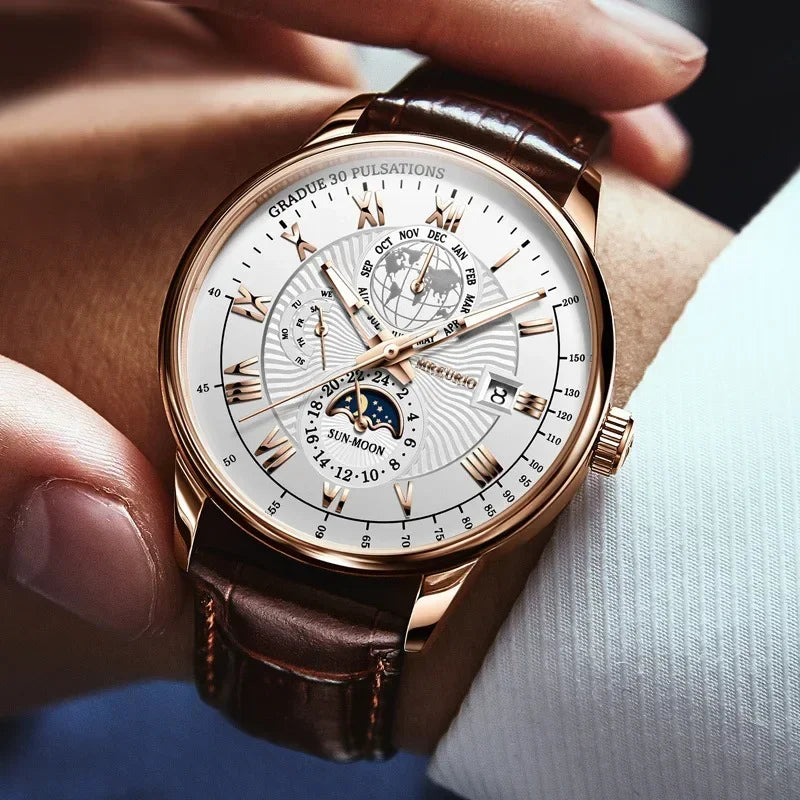 Montre Homme Sport Luxe 2026 - Bracelet Cuir Étanche Lumineux Quartz Date