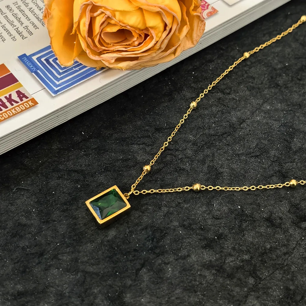 Collier Pendentif Rectangle Géométrique Mixte - Acier Inoxydable Homme