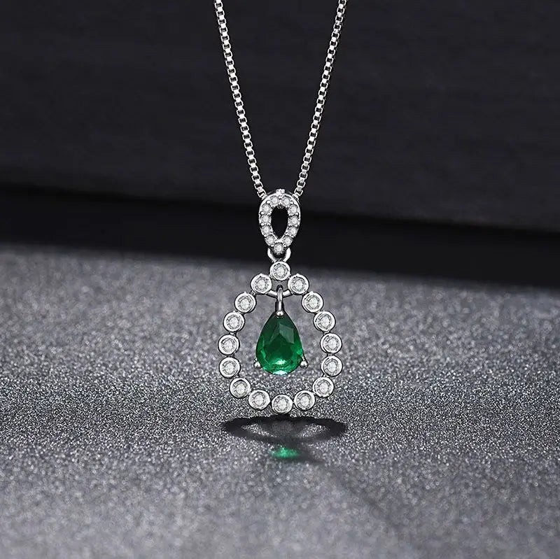 Collier Plaqué Platine 925 Pendentif Goutte d'Eau Colorée - Argent Sterling Élégant Fête
