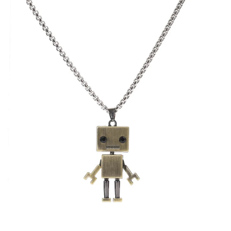 Collier Pendentif Robot Cube Articulé Acier Inoxydable - Bijou Homme Hip-Hop