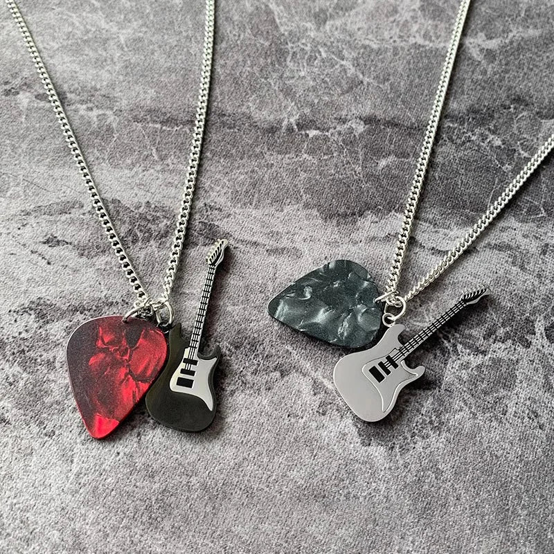 Collier Pendentif Médiator Guitare Hip-Hop Acier Inoxydable - Bijou Unisexe
