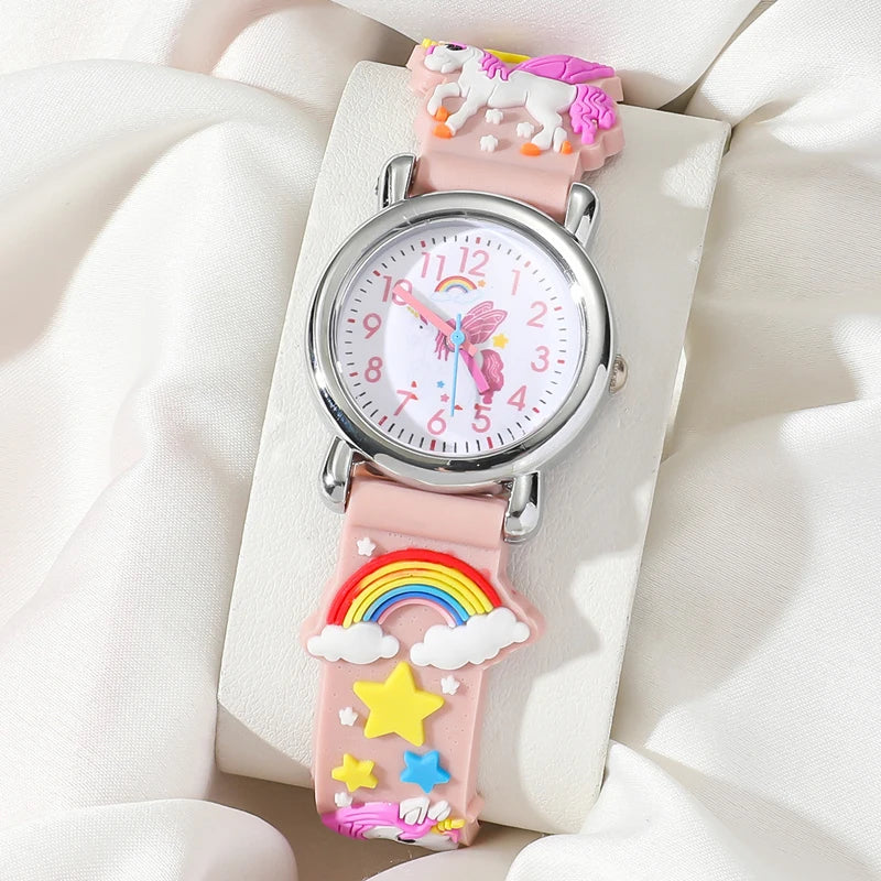 MOONBIFFY - Montre Enfant Poney Arc-en-Ciel - Bracelet Silicone - Cadran Licorne Magique
