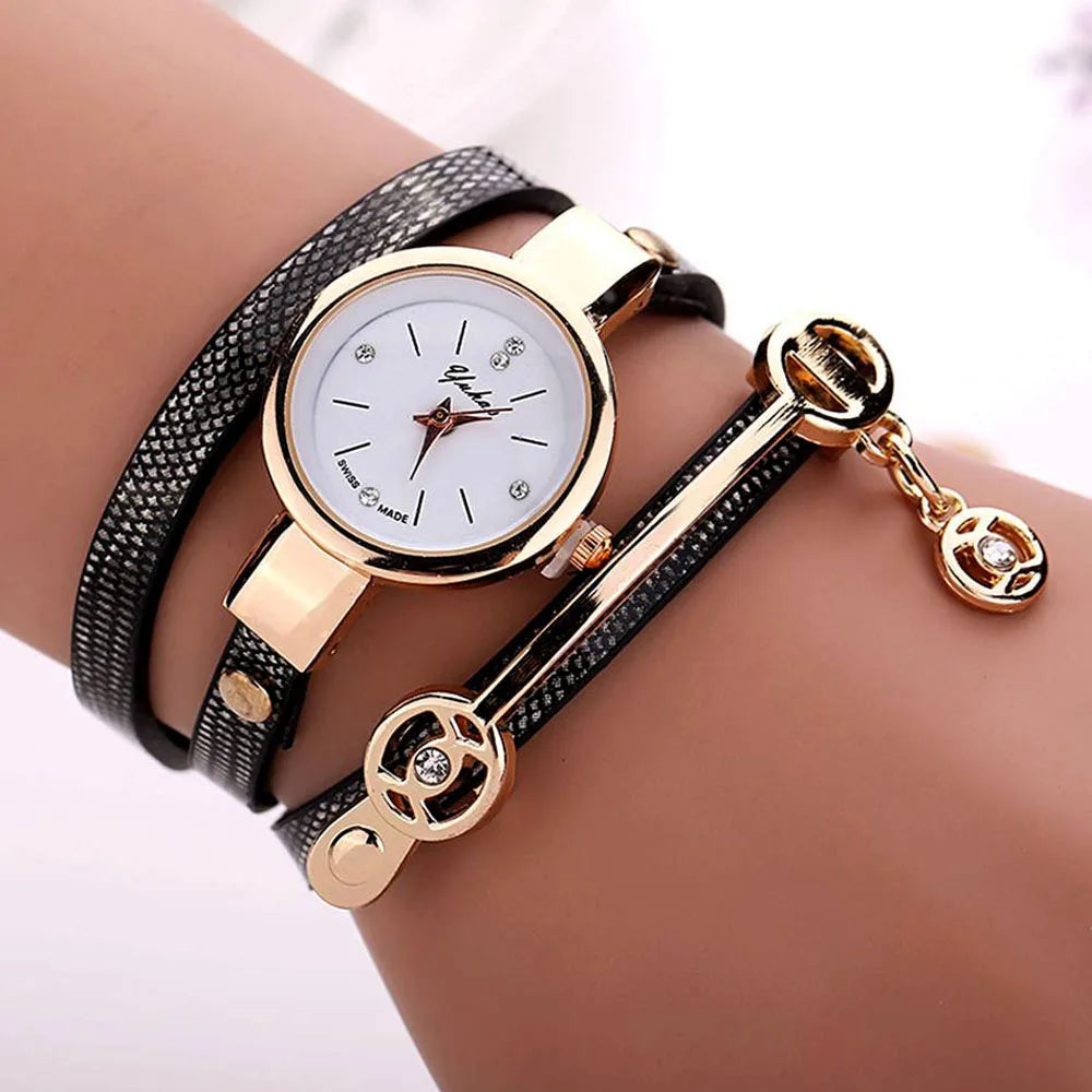 MOONBIFFY - Montre Femme Bracelet Multicouche - Quartz Analogique Strass - Cuir Similicuir