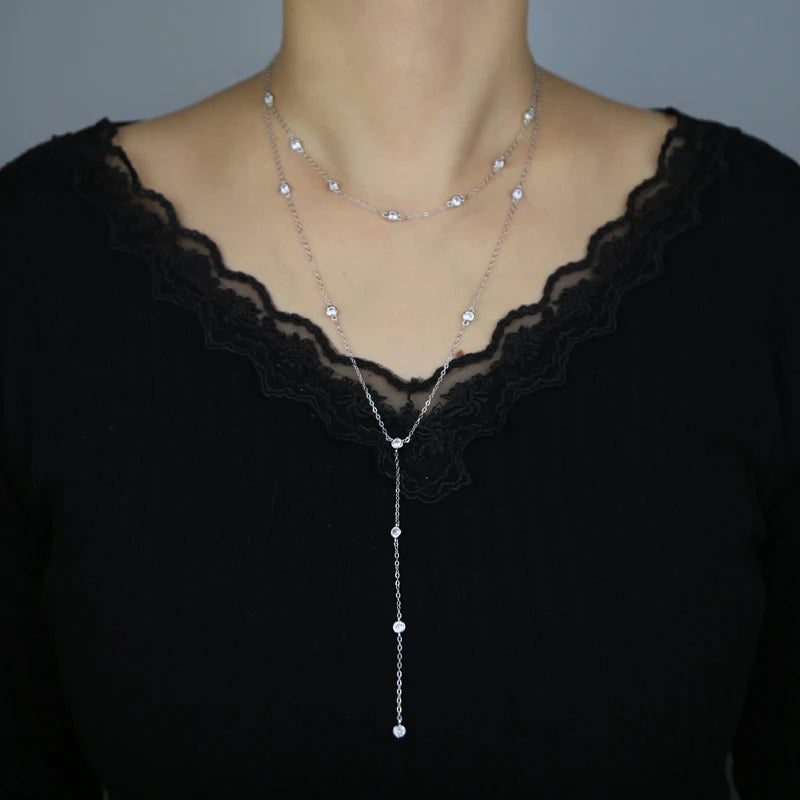 Collier Multicouche Argent 2025 Extensible - Double Couche Or Rose Argent 925 Femme