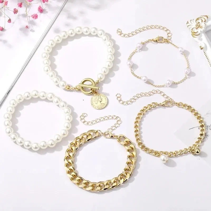 Bracelets Femmes Bohème Dorés Perles Pièces - Ensemble Bijoux Femme Vintage