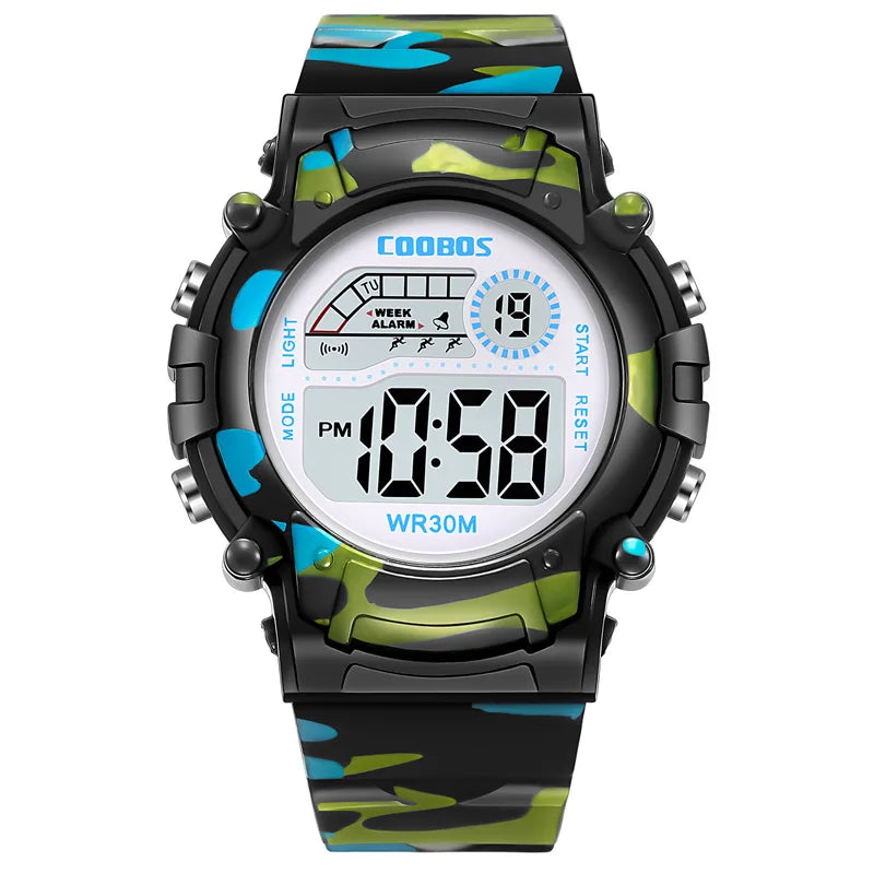 MOONBIFFY - Montre Enfant Militaire Sport Digitale LED - Alarme - Lumineux - Étanche 3 ATM - Camouflage