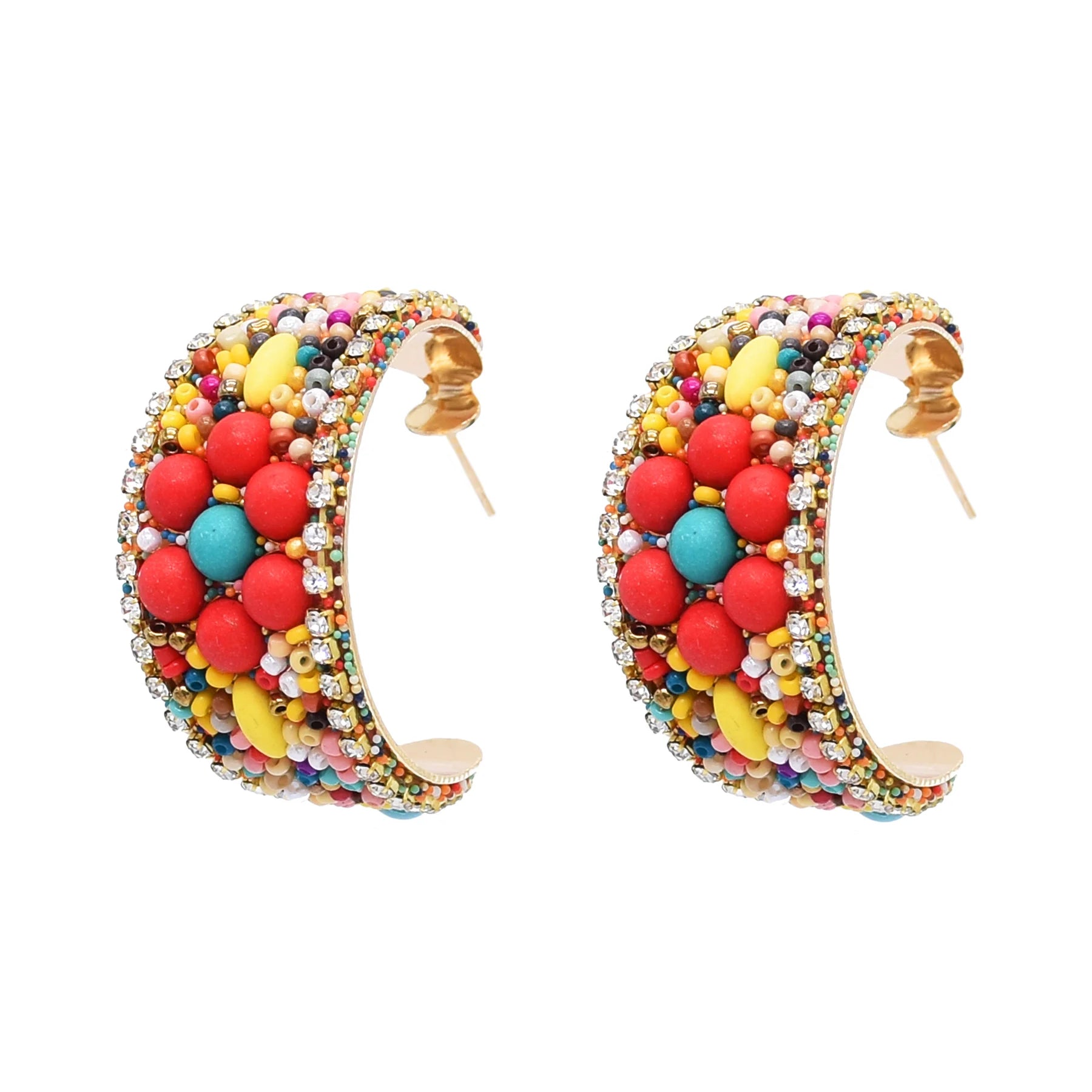 Boucles d'Oreilles Femmes Bohèmes Larges Turquoise - Bijou Femme Ethnique