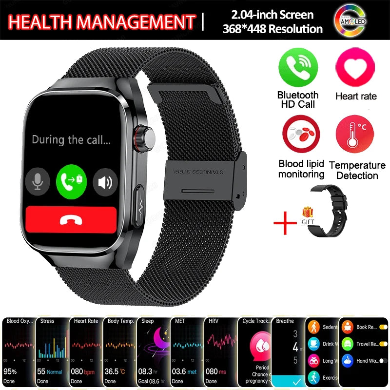 Montre Connectée Santé 2026 ECG - Lipides Sanguins, Acide Urique, Température, IP68, 650mAh, Appels BT
