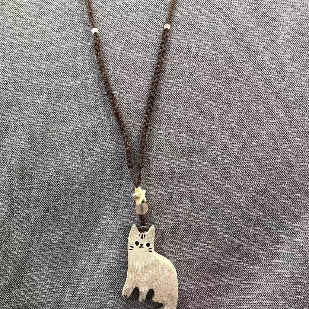 Collier Pendentif Chat Mignon Rétro Perles Étoiles - Bijou Femme Ethnique